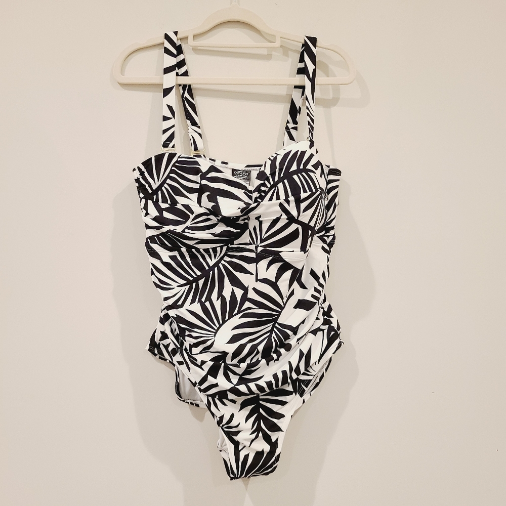Catalina Black And White Palm Print One Piece Swimsuit